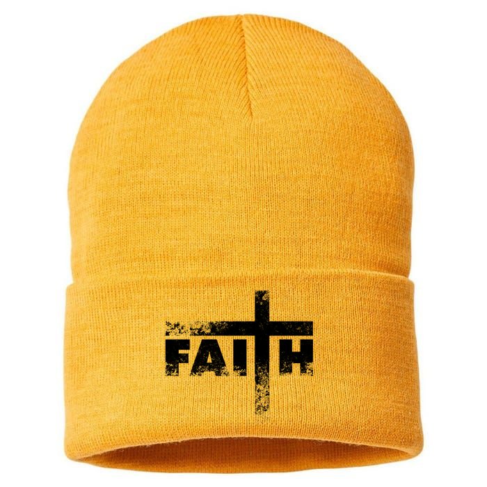 Distressed Faith Cross  Sustainable Knit Beanie