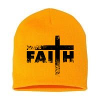 Distressed Faith Cross  Short Acrylic Beanie