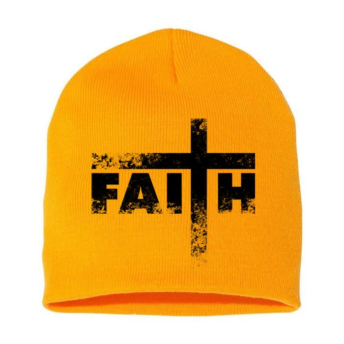 Distressed Faith Cross  Short Acrylic Beanie