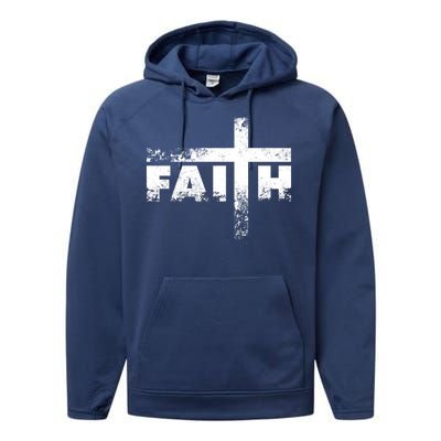 Distressed Faith Cross  Performance Fleece Hoodie