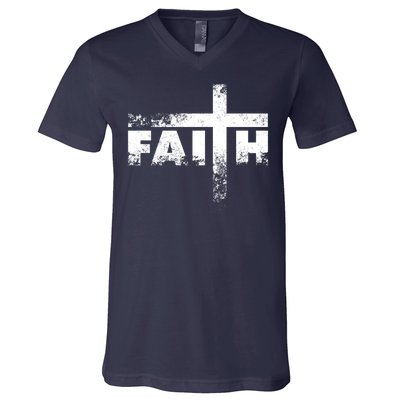 Distressed Faith Cross  V-Neck T-Shirt