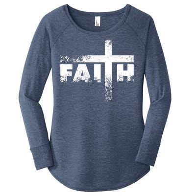 Distressed Faith Cross  Women's Perfect Tri Tunic Long Sleeve Shirt