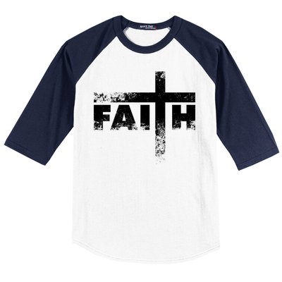 Distressed Faith Cross  Baseball Sleeve Shirt