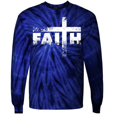 Distressed Faith Cross  Tie-Dye Long Sleeve Shirt