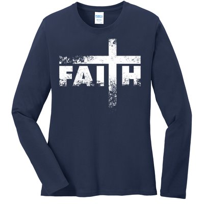 Distressed Faith Cross  Ladies Long Sleeve Shirt