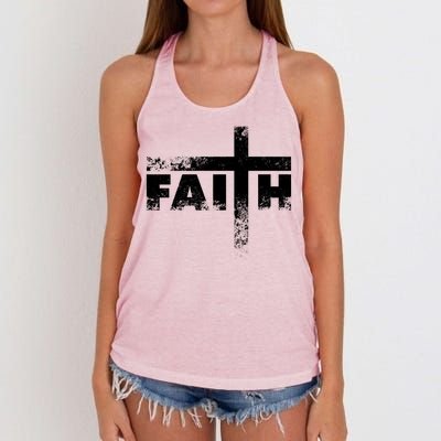 Distressed Faith Cross  Women's Knotted Racerback Tank