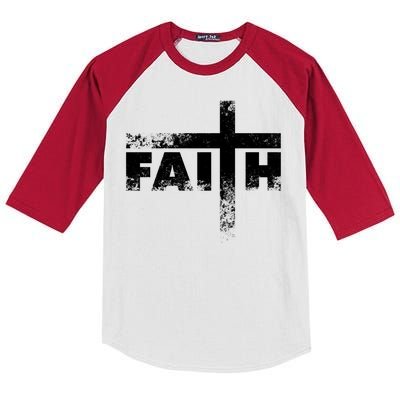 Distressed Faith Cross  Kids Colorblock Raglan Jersey