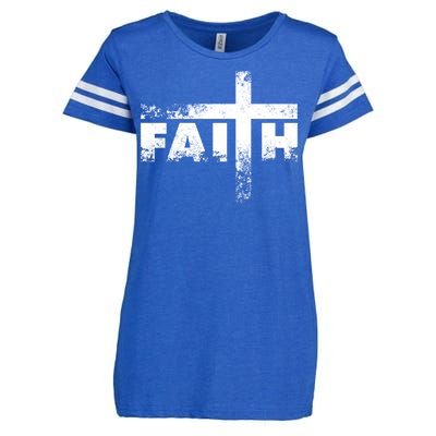 Distressed Faith Cross  Enza Ladies Jersey Football T-Shirt