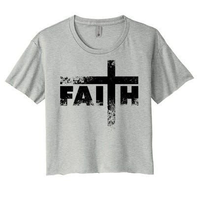 Distressed Faith Cross  Women's Crop Top Tee