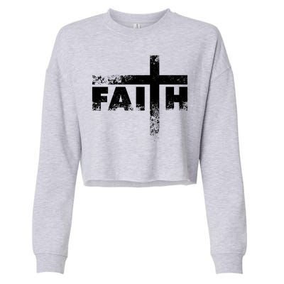 Distressed Faith Cross  Cropped Pullover Crew