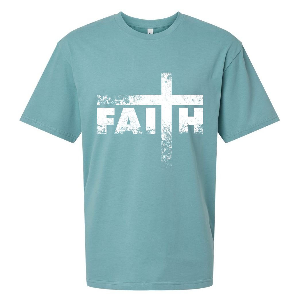 Distressed Faith Cross  Sueded Cloud Jersey T-Shirt