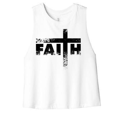 Distressed Faith Cross  Women's Racerback Cropped Tank