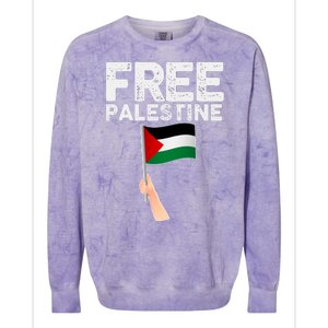 Distressed Free Palestine Waving Flag Colorblast Crewneck Sweatshirt