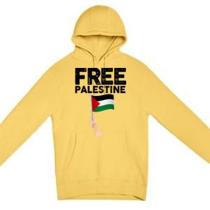 Distressed Free Palestine Waving Flag Premium Pullover Hoodie