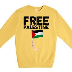 Distressed Free Palestine Waving Flag Premium Crewneck Sweatshirt