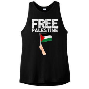 Distressed Free Palestine Waving Flag Ladies PosiCharge Tri-Blend Wicking Tank