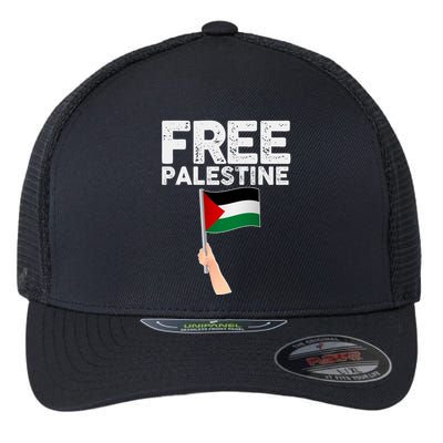 Distressed Free Palestine Waving Flag Flexfit Unipanel Trucker Cap