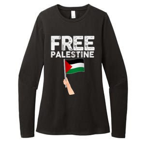 Distressed Free Palestine Waving Flag Womens CVC Long Sleeve Shirt