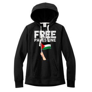 Distressed Free Palestine Waving Flag Women's Fleece Hoodie