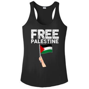 Distressed Free Palestine Waving Flag Ladies PosiCharge Competitor Racerback Tank