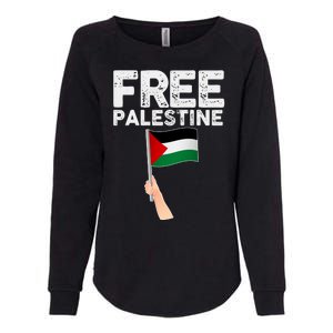 Distressed Free Palestine Waving Flag Womens California Wash Sweatshirt