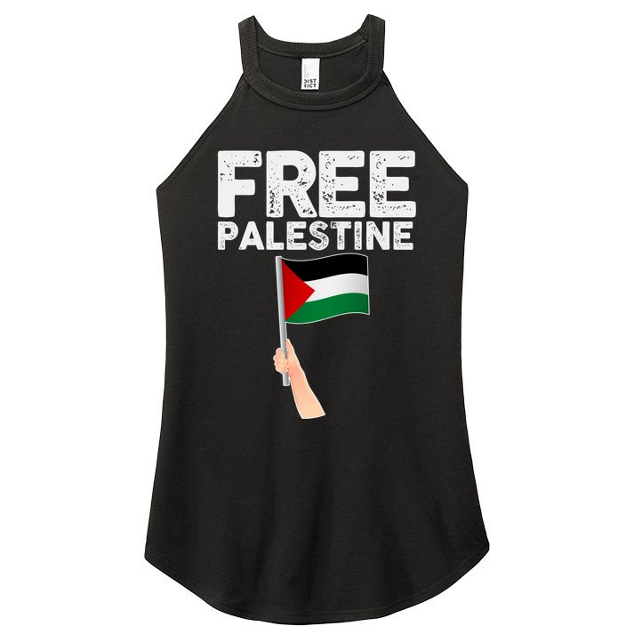 Distressed Free Palestine Waving Flag Women's Perfect Tri Rocker Tank
