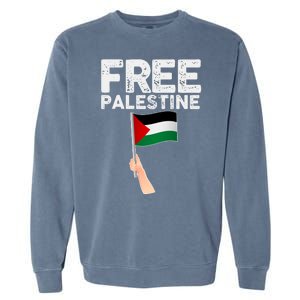 Distressed Free Palestine Waving Flag Garment-Dyed Sweatshirt