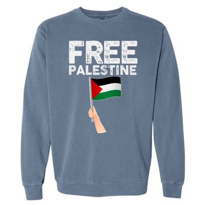 Distressed Free Palestine Waving Flag Garment-Dyed Sweatshirt