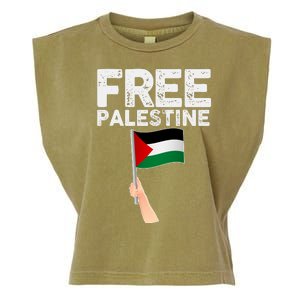 Distressed Free Palestine Waving Flag Garment-Dyed Women's Muscle Tee