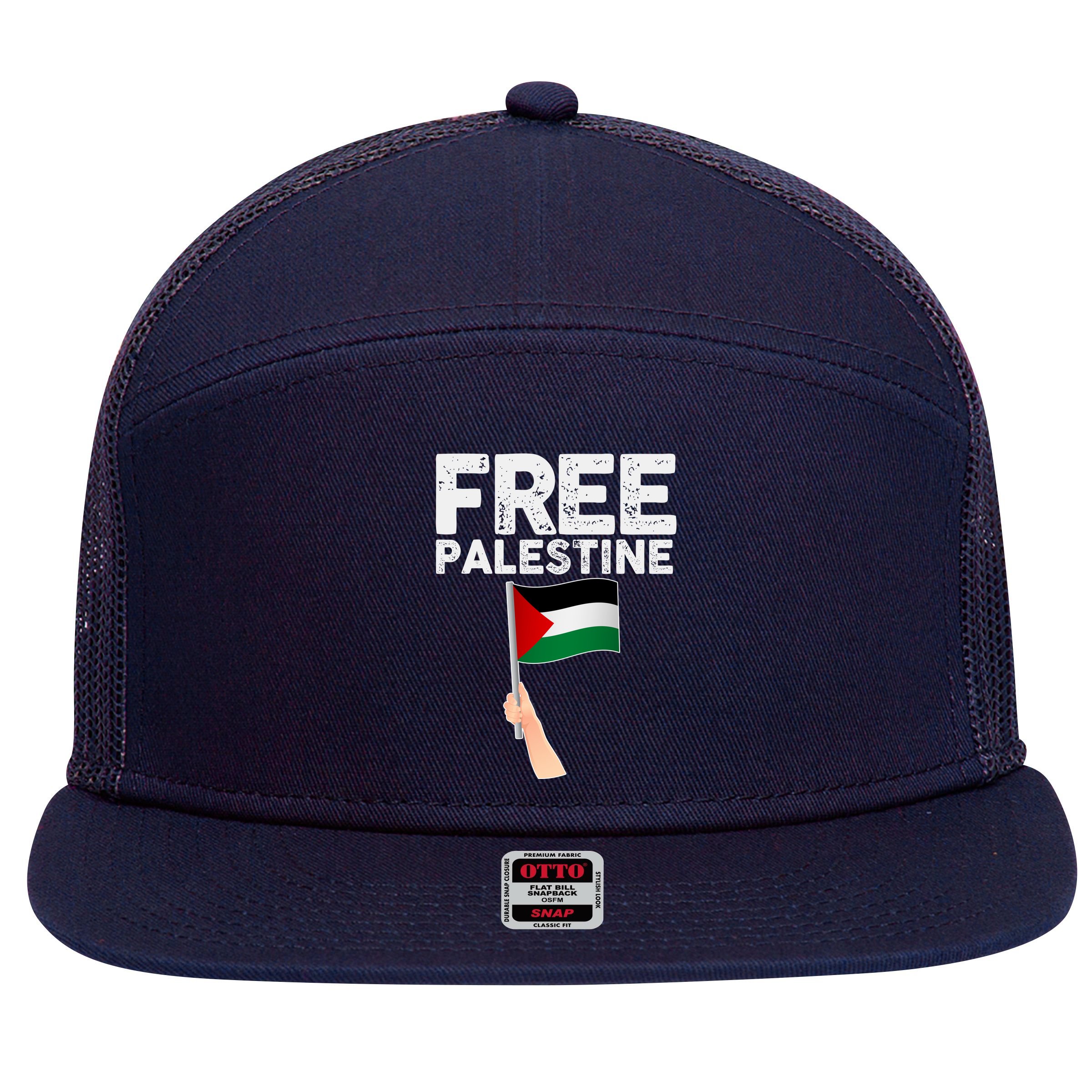 Distressed Free Palestine Waving Flag 7 Panel Mesh Trucker Snapback Hat