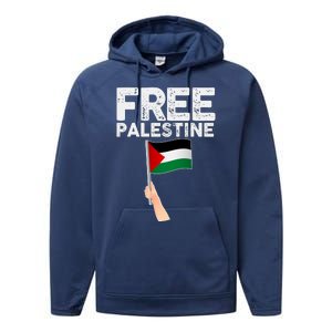 Distressed Free Palestine Waving Flag Performance Fleece Hoodie