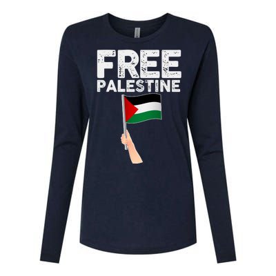 Distressed Free Palestine Waving Flag Womens Cotton Relaxed Long Sleeve T-Shirt