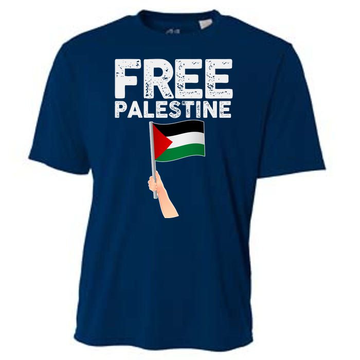 Distressed Free Palestine Waving Flag Cooling Performance Crew T-Shirt