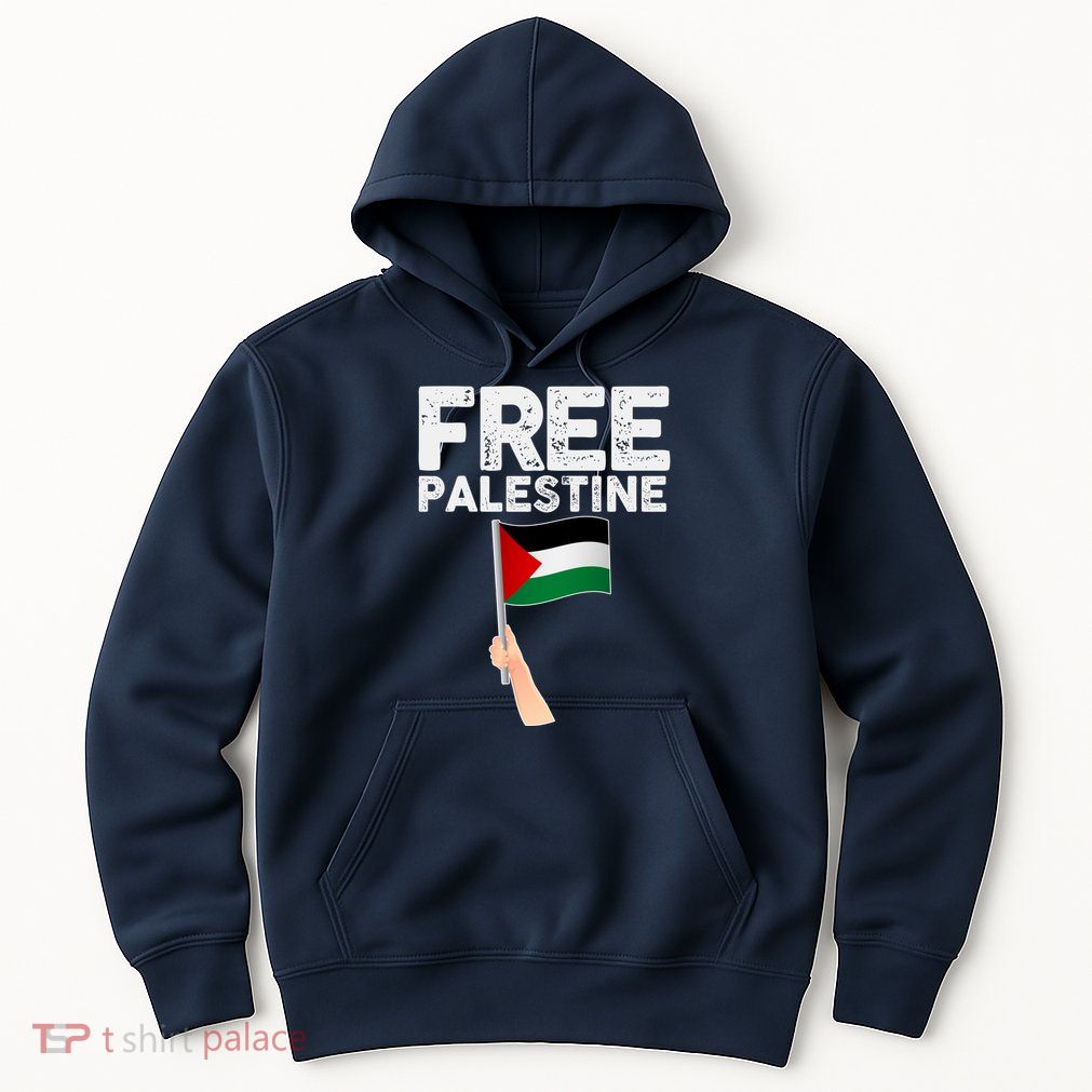 Distressed Free Palestine Waving Flag Hoodie