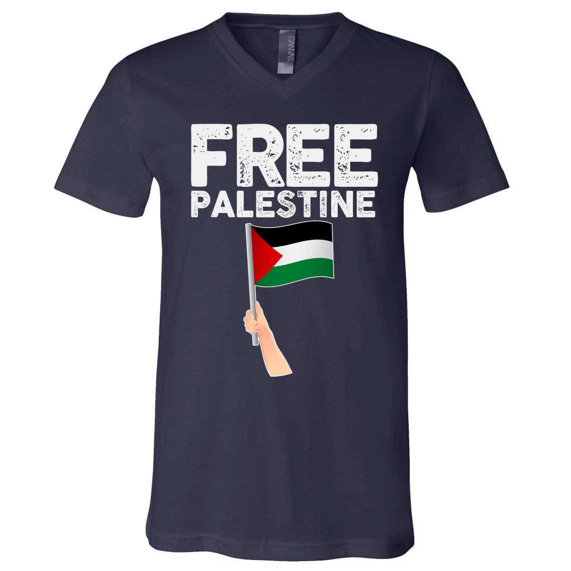 Distressed Free Palestine Waving Flag V-Neck T-Shirt