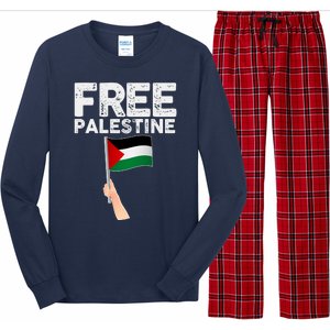 Distressed Free Palestine Waving Flag Long Sleeve Pajama Set