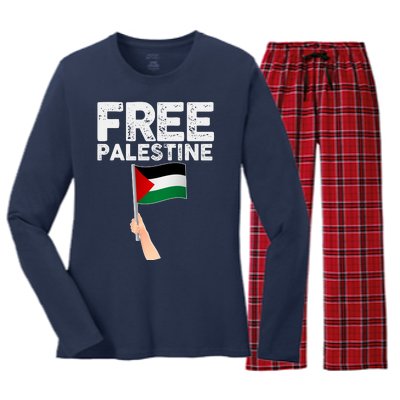 Distressed Free Palestine Waving Flag Women's Long Sleeve Flannel Pajama Set 