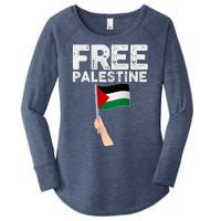 Distressed Free Palestine Waving Flag Women's Perfect Tri Tunic Long Sleeve Shirt