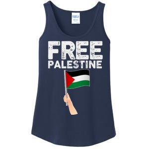 Distressed Free Palestine Waving Flag Ladies Essential Tank