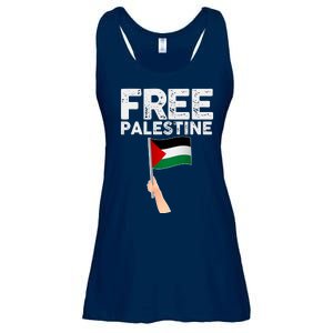 Distressed Free Palestine Waving Flag Ladies Essential Flowy Tank