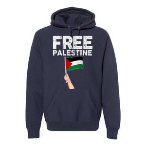 Distressed Free Palestine Waving Flag Premium Hoodie