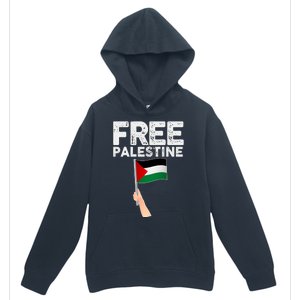 Distressed Free Palestine Waving Flag Urban Pullover Hoodie