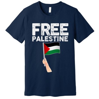 Distressed Free Palestine Waving Flag Premium T-Shirt