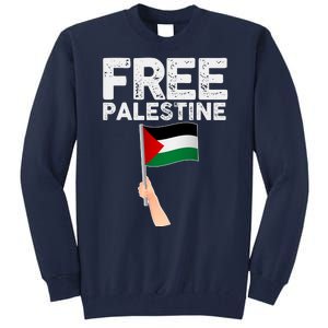 Distressed Free Palestine Waving Flag Tall Sweatshirt