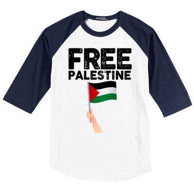 Distressed Free Palestine Waving Flag Baseball Sleeve Shirt