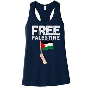 Distressed Free Palestine Waving Flag Women's Racerback Tank