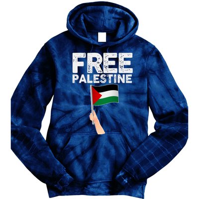 Distressed Free Palestine Waving Flag Tie Dye Hoodie