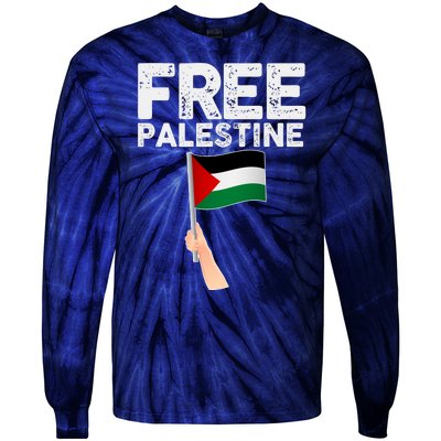 Distressed Free Palestine Waving Flag Tie-Dye Long Sleeve Shirt