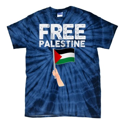 Distressed Free Palestine Waving Flag Tie-Dye T-Shirt