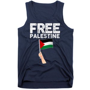 Distressed Free Palestine Waving Flag Tank Top